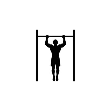 Black silhouette of athletic man performing pull ups on bar