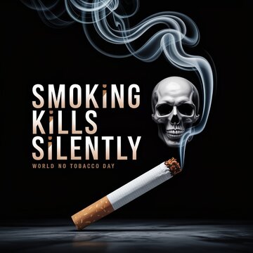 Smoking kills silently with a skull and cigarette on a dark background