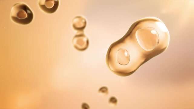 Dividing stem cells produce new skin cells. Cloning and mitosis process under microscope. Active ingredient for skincare. 3D. Yellow background.
