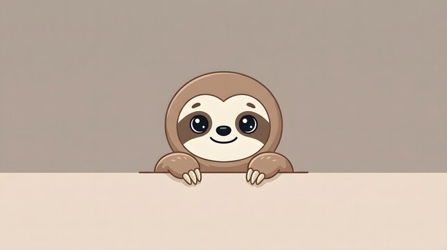 Cute sloth peeking over edge cartoon illustration