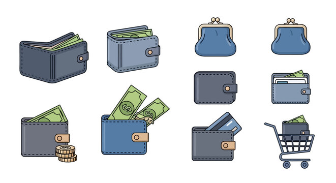 Wallets and purses with money inside.