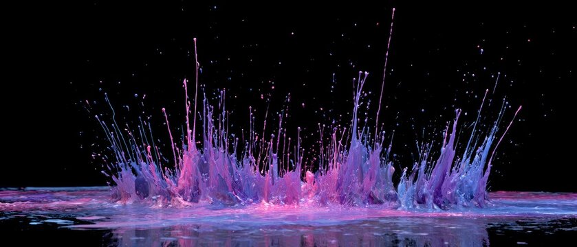 Vibrant purple and pink liquid exploding upwards against a black background
