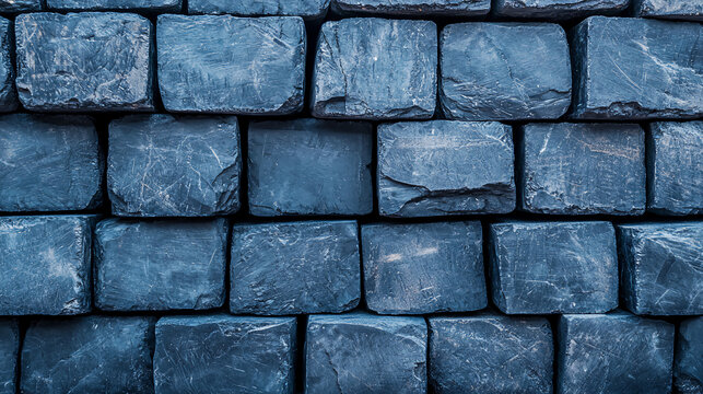 Blue-toned textured stone blocks arranged in a tight, uniform pattern forming a solid wall surface.