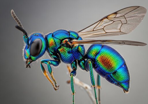Iridescent Emerald Jewel: Macro Portrait of a Shining Wasp