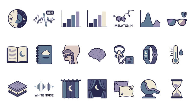 Relaxation Concepts Featuring Sleep Icons and Productivity Symbols in a Calm Environment from a Frontal Viewpoint