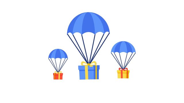 Animated parachutes delivering gifts falling down