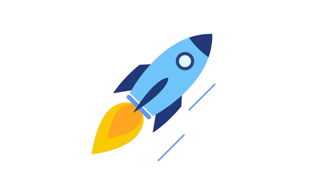 Animated cartoon rocket flying upwards animation