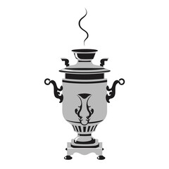 Fototapeta premium Vector illustration of a traditional russian silver samovar with steam rising for serving hot tea, traditional