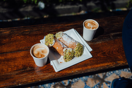 Sicilian cannoli and coffee at I Segreti del Chiostro in Palermo