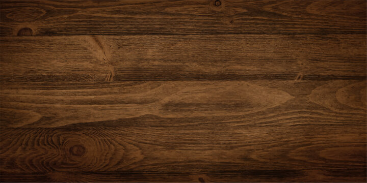 A dark brown natural oak timber texture with a weathered grain pattern creates a rustic wooden plank backdrop for an old hardwood board surface or table