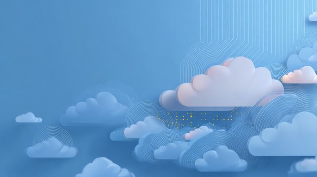 Digital cloud computing concept with blue skies and circuit patterns