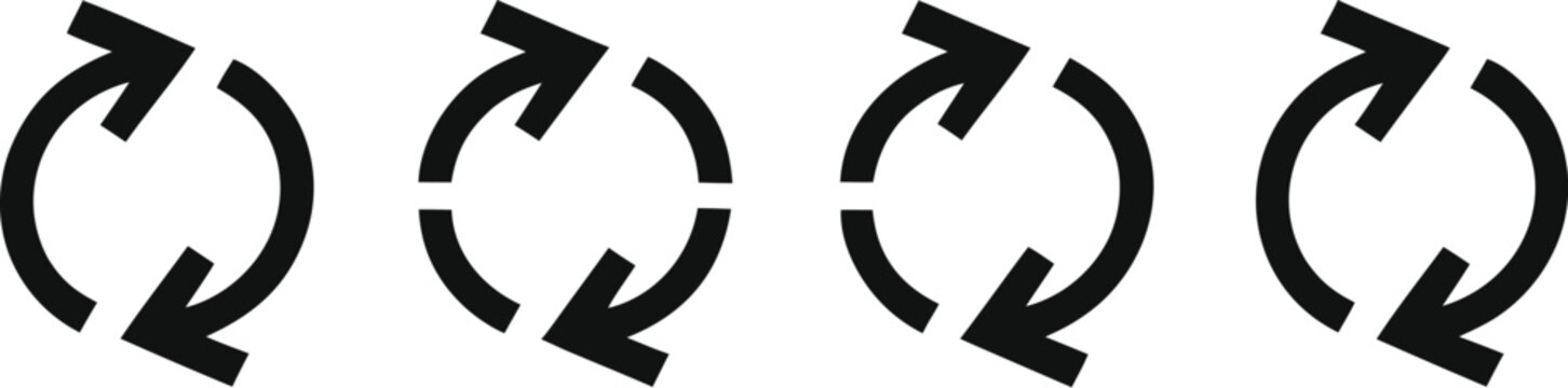 Four arrows circular arrows refresh reload sequence icons with circular sequence rotation exchange movement business backward interface collection contrast illustration