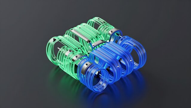 006. [STYLE] of an abstract machine learning model visualized as cascading light ribbons with translucent gel and chrome accents, soft overhead diffusion, electric green and royal blue palette, gradie