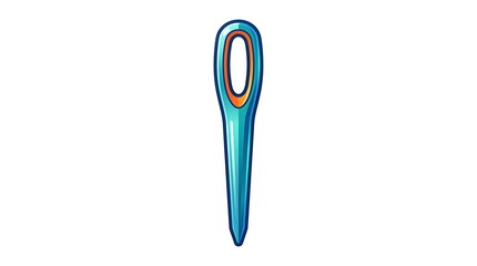 A bright blue darning needle illustration with a prominent eye and a pointed tip, isolated on a white background