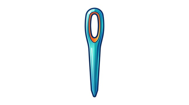 A bright blue darning needle illustration with a prominent eye and a pointed tip, isolated on a white background
