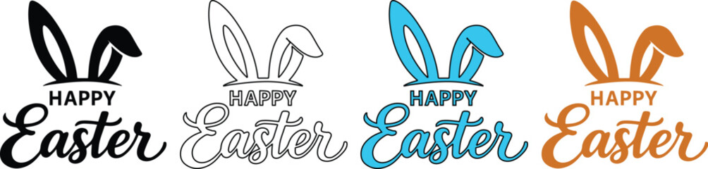 Happy Easter vector typography set, festive bunny ears and elegant script lettering, holiday greeting card design elements, digital illustration bundle © Shanza