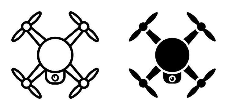 Drone silhouette icons, solid black style, modern technology aerial photography devices for digital projects