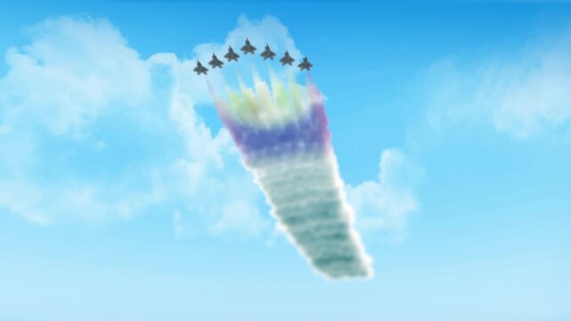 Belize Flag 3D Render Animation Created with Colored Smoke Trails by Aircraft