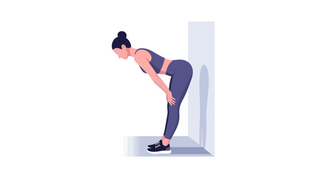Woman stretching hamstrings against a wall, fitness and exercise concept
