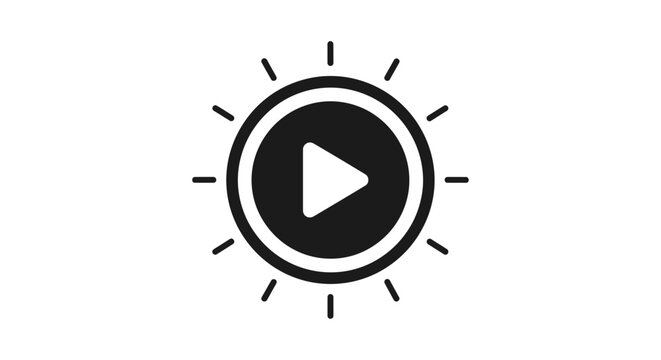 Play button icon with sunburst design.