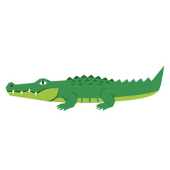Fototapeta premium Green cartoon crocodile on white background