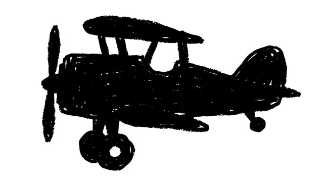 Black silhouette of a vintage biplane aircraft.