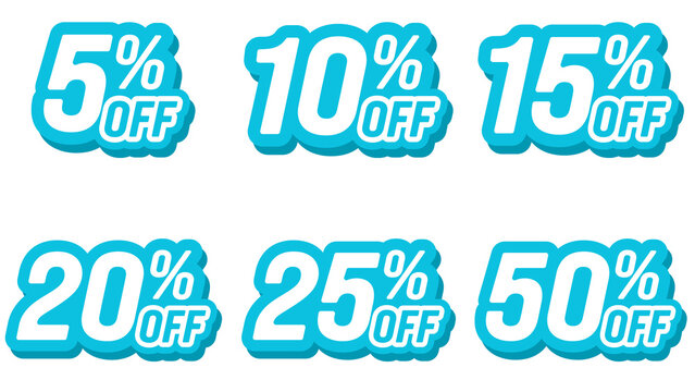 3D Blue Discount Sale Tags and Percentage Labels Collection