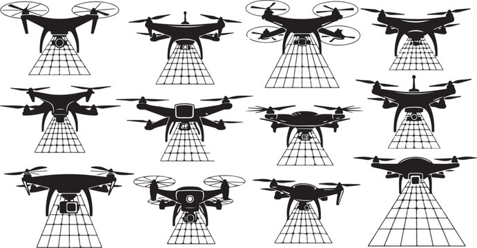 Drone designs in various angles and positions