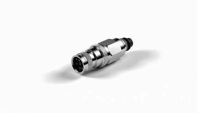 Industrial circular metal connector with 5 pins isolated on white background