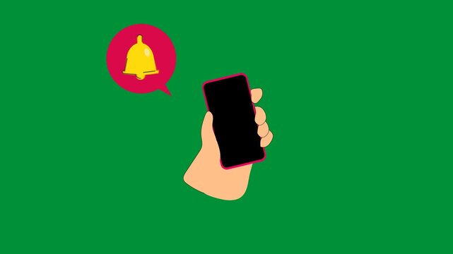 Animated smartphone notification on green screen with incoming messages, chat alerts, and mobile app notification effects for overlays, video editing, and explainer content.