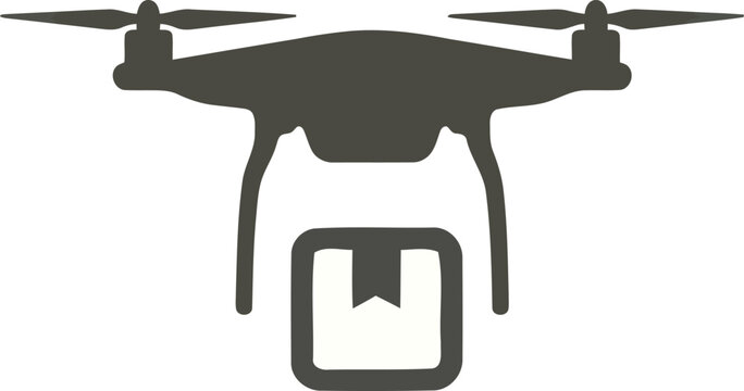 A simple graphic illustrates a medical drone delivering a package to a house. Clean, modern design for healthcare and logistics concepts.