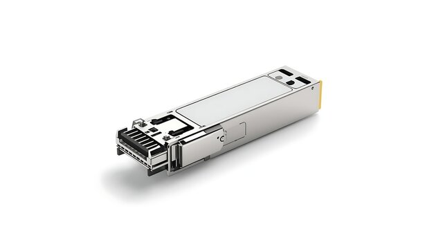 Highspeed sfp optical transceiver module for network communication equipment isolated on white background