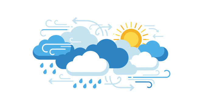Sunny and Rainy Weather Forecast with Wind and Clouds