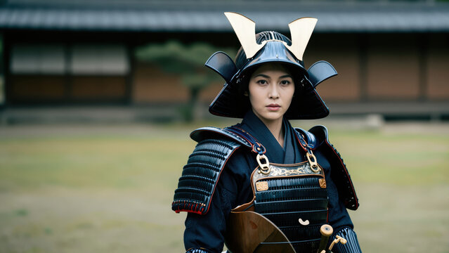 Warrior's Spirit: A samurai stands tall in traditional armor, exuding stoicism and focus. The historic setting enhances the air of discipline and valor.
