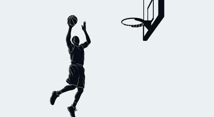Basketball Player Silhouette Dunking on Hoop © hapy