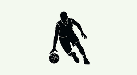 Basketball Player Silhouette Dribbling Ball - Dynamic Action © hapy