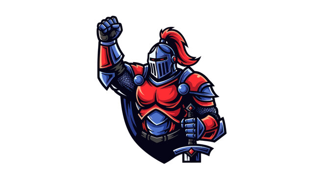 Victorious Knight with Sword, Fist Raised, Ready for Battle