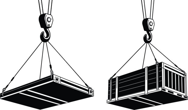 Crane Hook Lifting Cargo Containers with Industrial Shipping and Construction Illustration