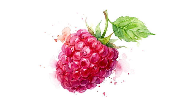 Watercolor Raspberry Illustration with Detailed Drupelets PNG Transparent Background