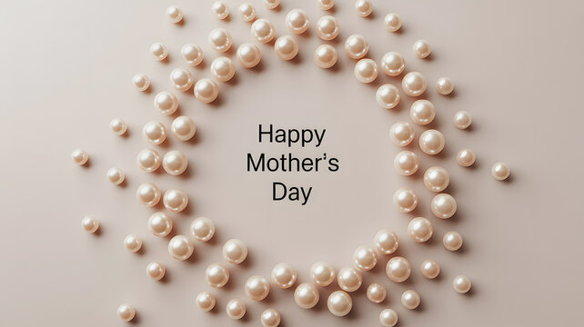 A heart shape made of pearls with Happy Mother's Day text on a beige background