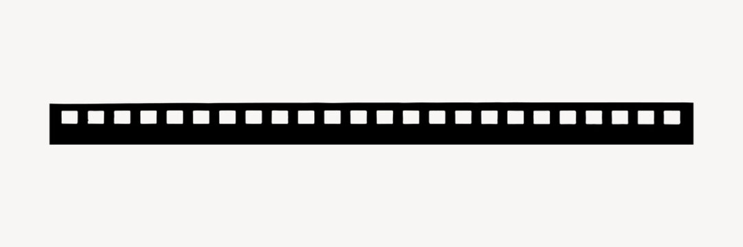 Black film strip with square perforations on a white background.
