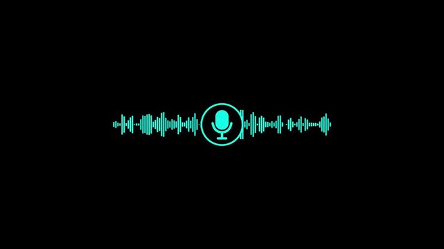 Microphone icon with digital sound wave, Podcast recording Microphone with Audio Icon and waveform equalizer. microphone icon with pulsing sound waves audio visualization