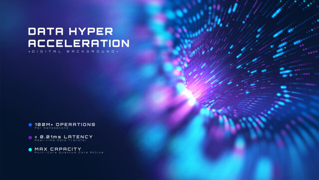 Abstract data tunnel background with hyper acceleration stream glow blue particle. Cyber technology future concept presenting fast network connection.