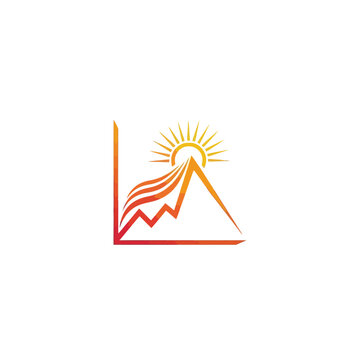 Abstract mountain and sun logo vector with warm gradient