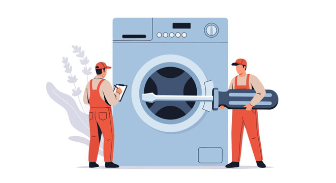 Plumber repair service, washing machine maintenance, fixing appliance, plumbing tools, technician work