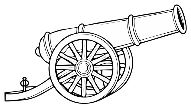 Historical Siege Cannon on Wheels Line Art Illustration