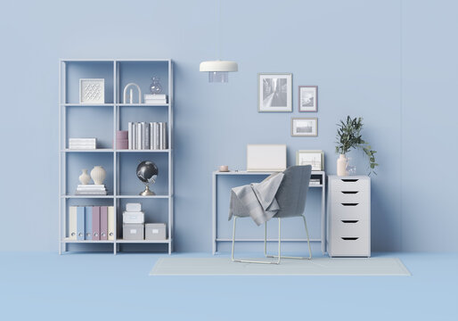 Modern home office desk scene with everyday objects, including laptop, books, and decor a clean minimalist style