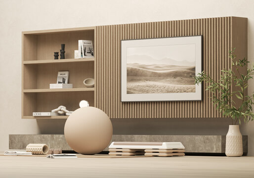 Fitness ball, weights and water bottle. Beige and white colors scene. 3d render for sport fitness equipment in the gym and exercise daily background. Healthy living, taking care of themselves.