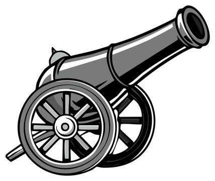 Vintage Artillery Cannon on Wooden Wheels Military Weapon Illustration