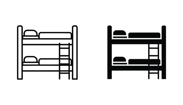 Bunk bed icon set with ladder and pillows for furniture store branding interior design planning or housing accommodation services